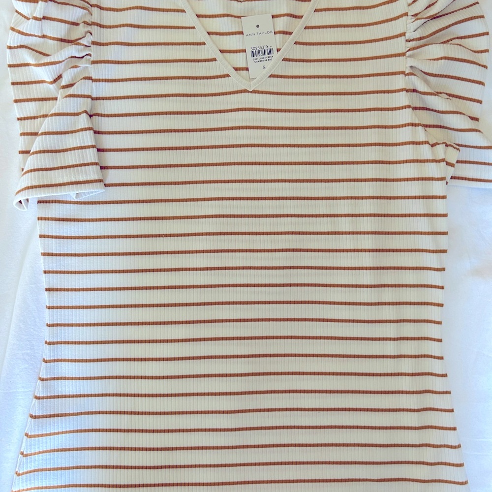 Ann Taylor, new with tags, white top with yellow/gold stripes size small